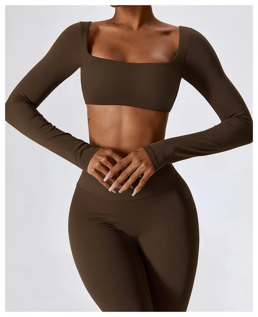 Contour Seamless Crop Yoga Performance Wear Long Sleeve
