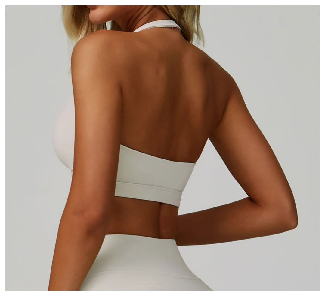 Ribbed Breathable Hanging Neck Sports Bra Performance