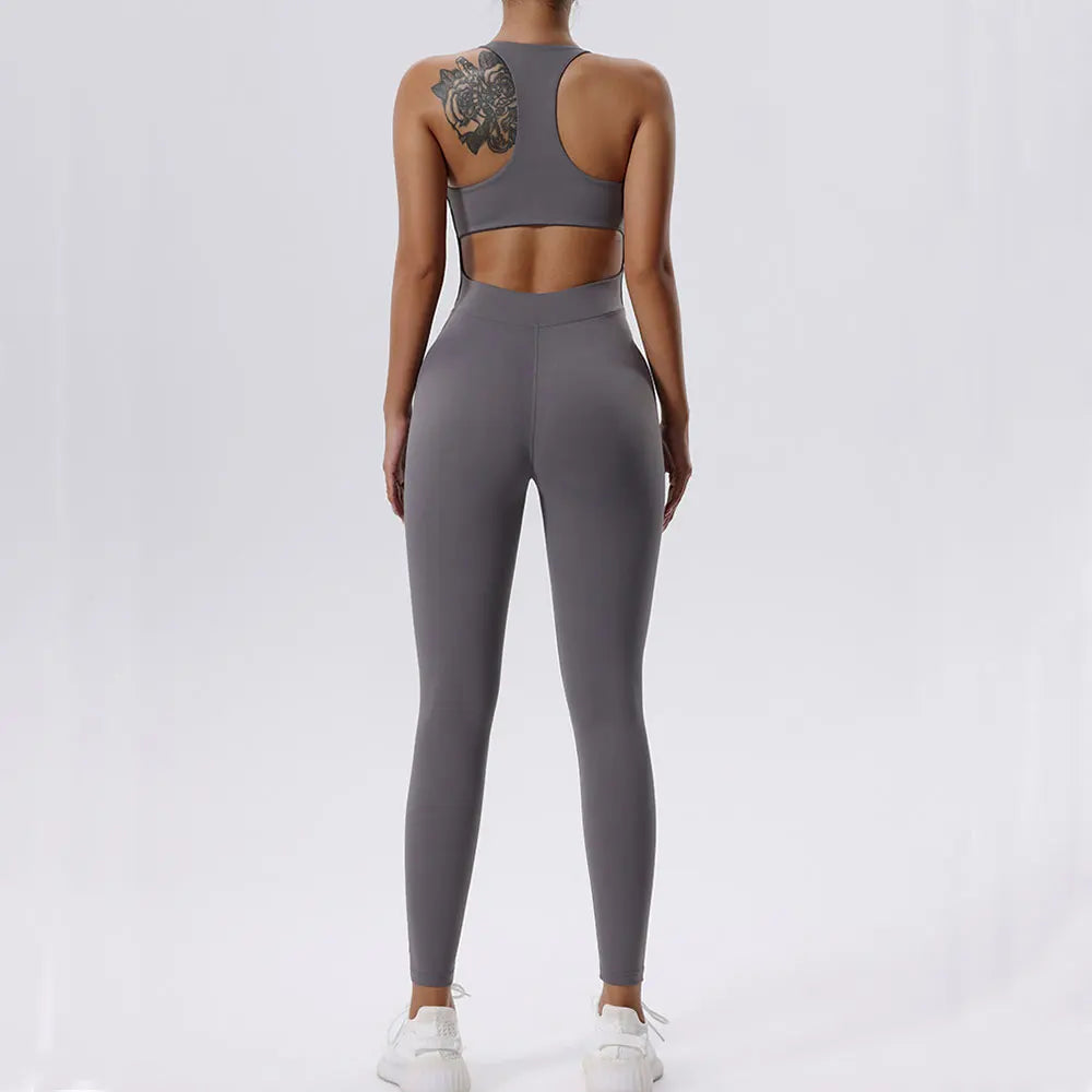 Zippered Contoured One-Piece Yoga Set Performance Wear