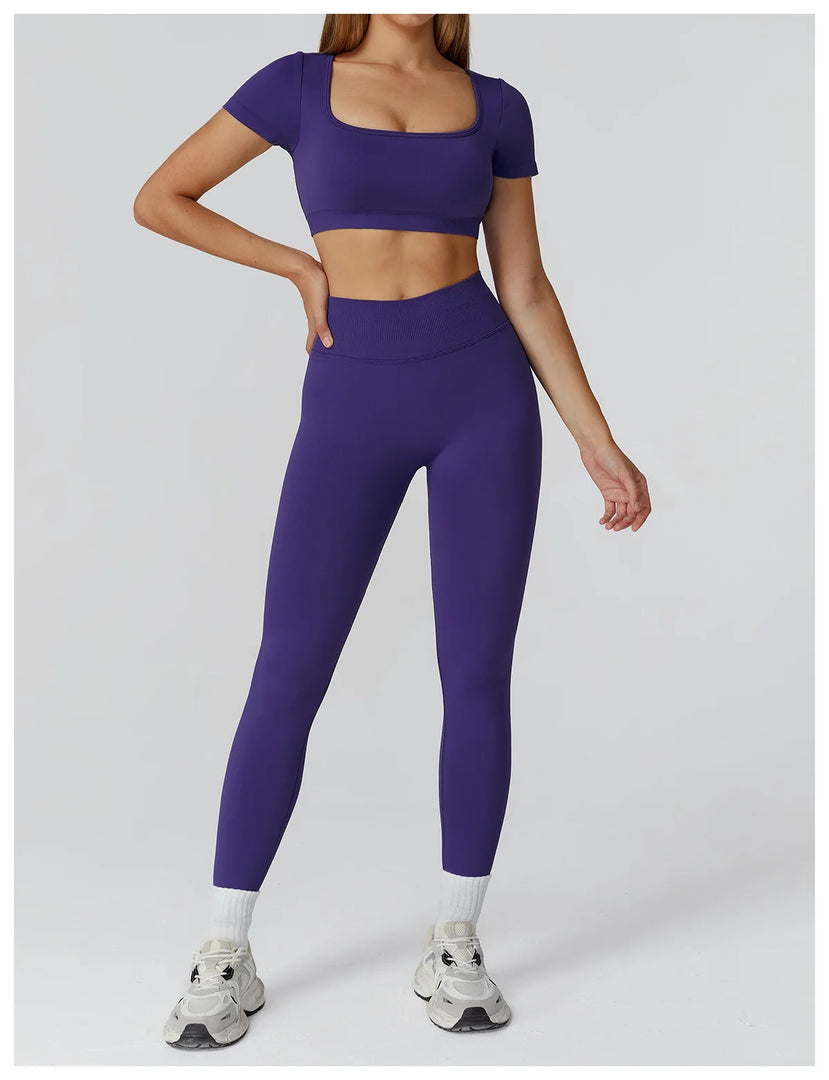 Seamless Premium Athleisure 2 Piece Leggings Set Nylon