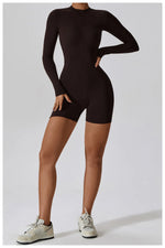 Load image into Gallery viewer, Zippered Long Sleeve Contour Yoga Jumpsuit Performance
