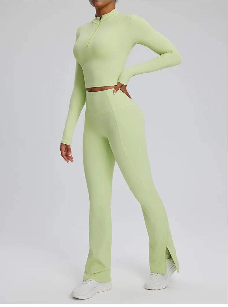 Contour Stretch Athleisure Bell Bottoms Set Nylon Spandex