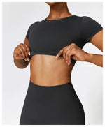 Load image into Gallery viewer, Seamless Contour Fit Yoga Crop Top Light Weight Nylon Knit
