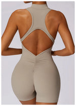 Load image into Gallery viewer, Luxurious Contour Performance Zip Front Yoga Romper
