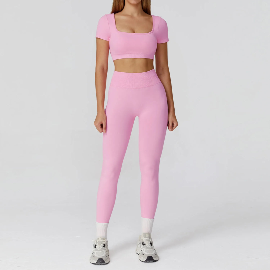 Seamless Premium Athleisure 2 Piece Leggings Set Nylon