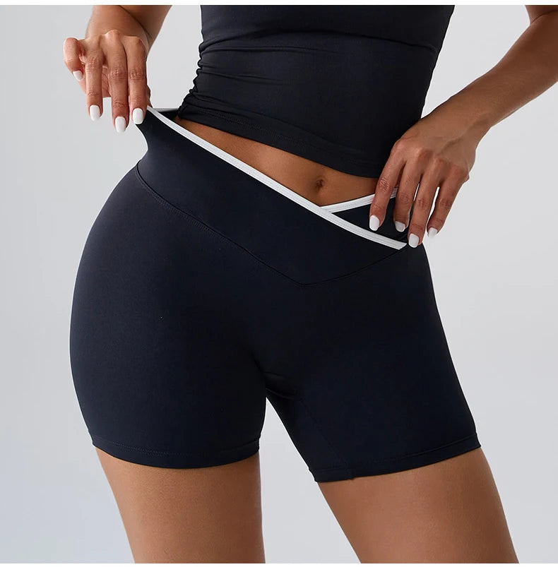 High Rise Contour Performance Shorts With Cross Wise Waist