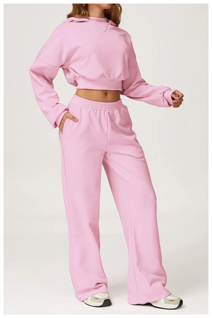 Luxurious 2 Piece Hooded Sweat Shirt Set Winter Wear Cotton