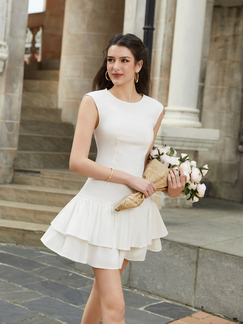 Sleeveless Pleated Hem Ruched Solid Dress | Bridesmaid Dress
