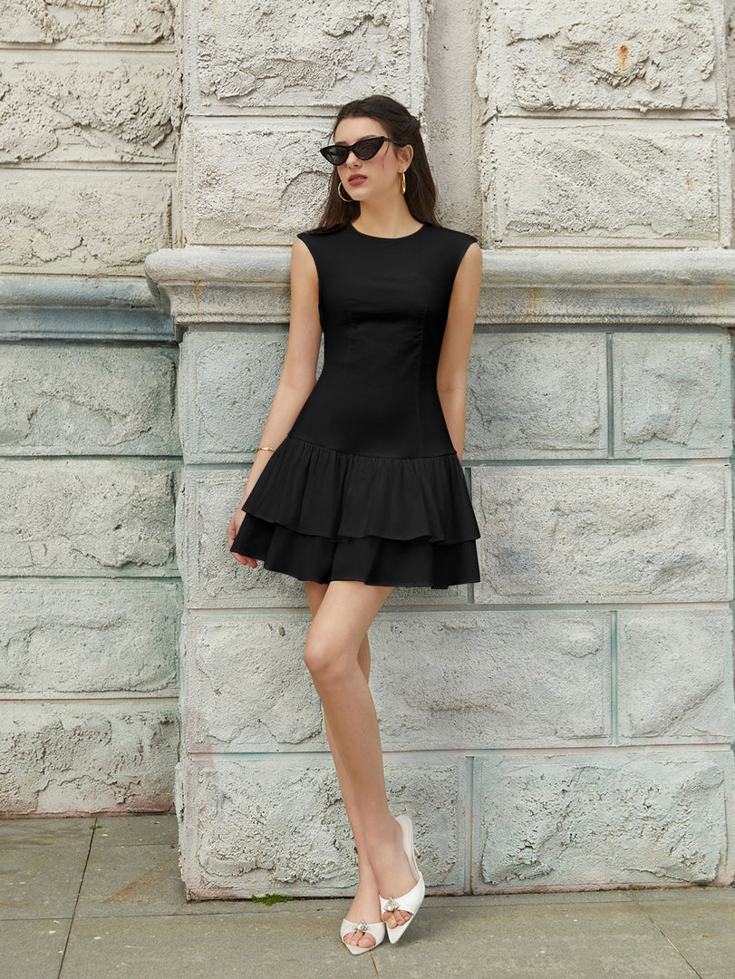 Sleeveless Pleated Hem Ruched Solid Dress | Bridesmaid Dress