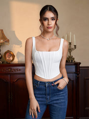 Solid Seam Detail Zipper Back Tank Top | Formal Event Top