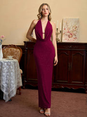 Sparkly Deep V-Neck Halter Bodycon Dress | Prom Dress