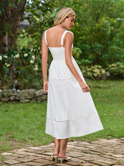 Square Neck Backless Ruched Solid Midi Dress | Cocktail Dress