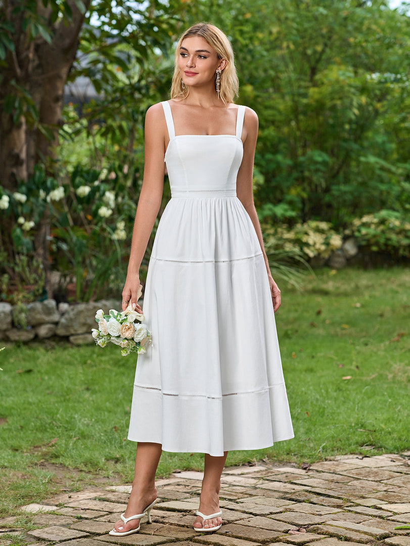 Square Neck Backless Ruched Solid Midi Dress | Cocktail Dress