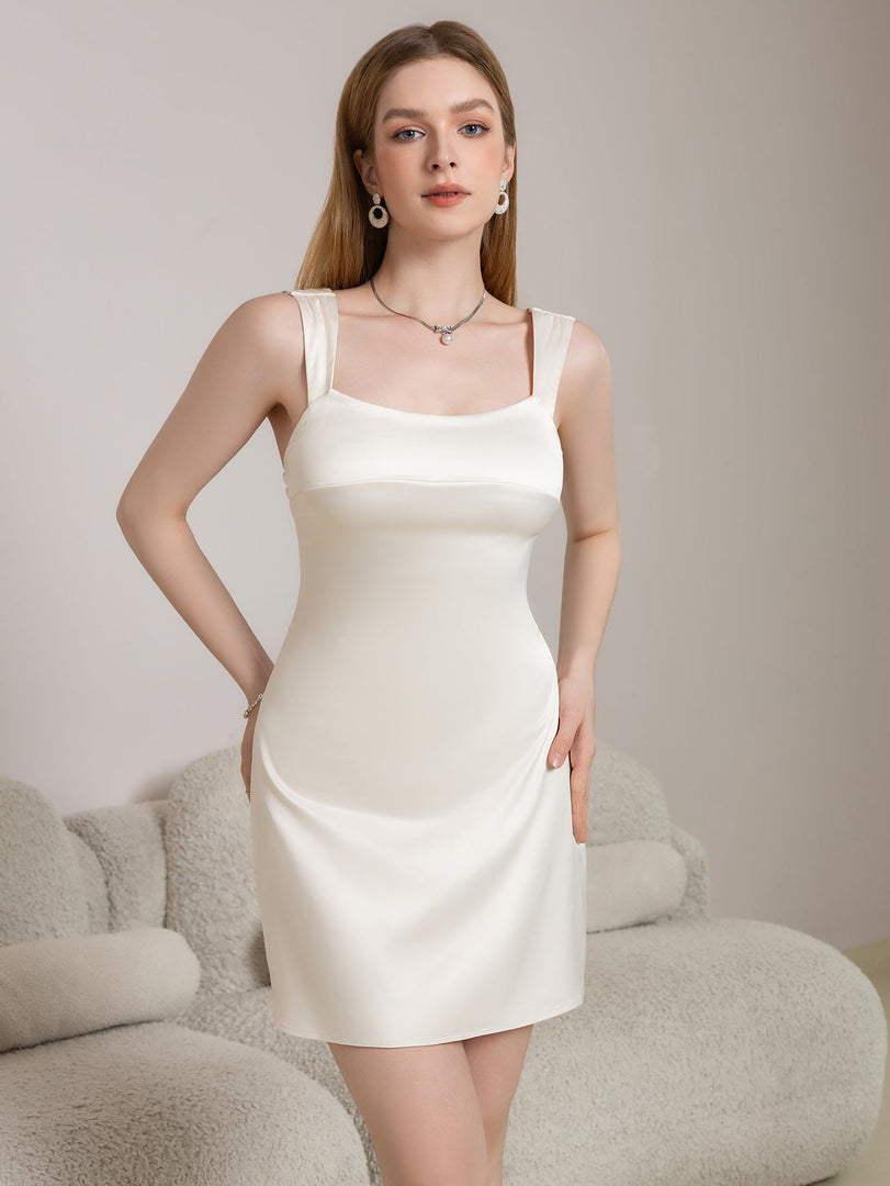 Square Neck Backless Satin Bodycon Dress | Cocktail Dress, Bridesmaid Dress