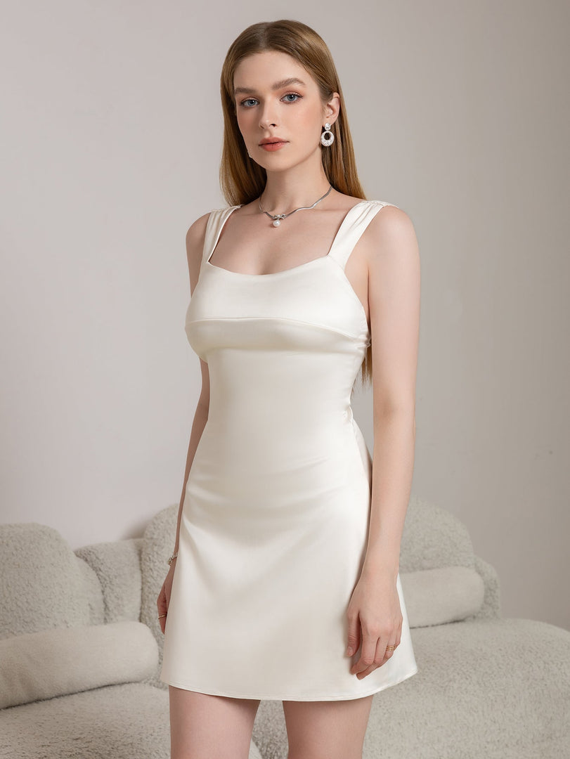 Square Neck Backless Satin Bodycon Dress | Cocktail Dress, Bridesmaid Dress