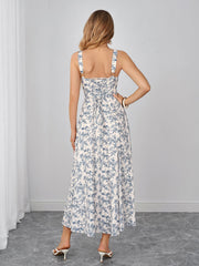 Square Neck Crisscross Back Floral Print Dress | Wedding Guest Dress, Vacation Dress