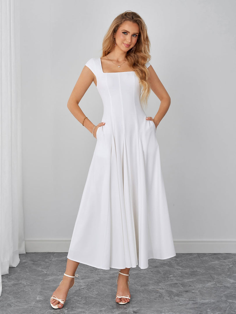 Square Neck Crisscross Back Pocket Maxi Dress | Prom Dress, Formal Dress