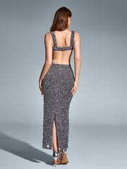 Square Neck Cut Out Split Hem Sequin Dress | Prom Dress, Homecoming Dress