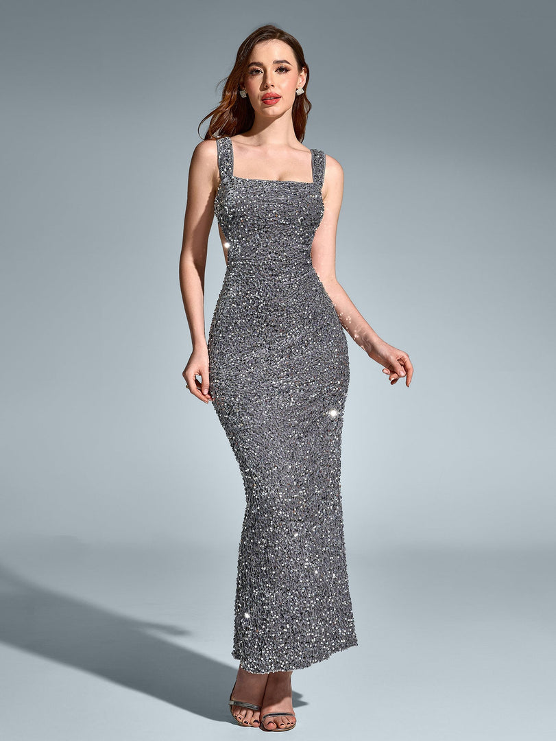 Square Neck Cut Out Split Hem Sequin Dress | Prom Dress, Homecoming Dress
