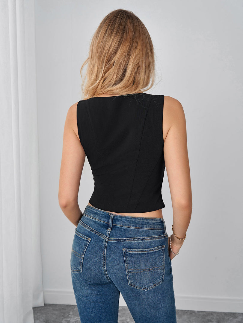 Square Neck Hook And Eye Front Solid Crop Top | Formal Event Top