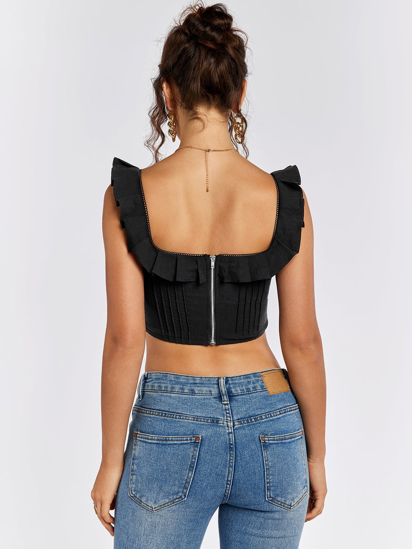 Square Neck Ruffles Asymmetrical Hem Tank Top | Vacation Top
