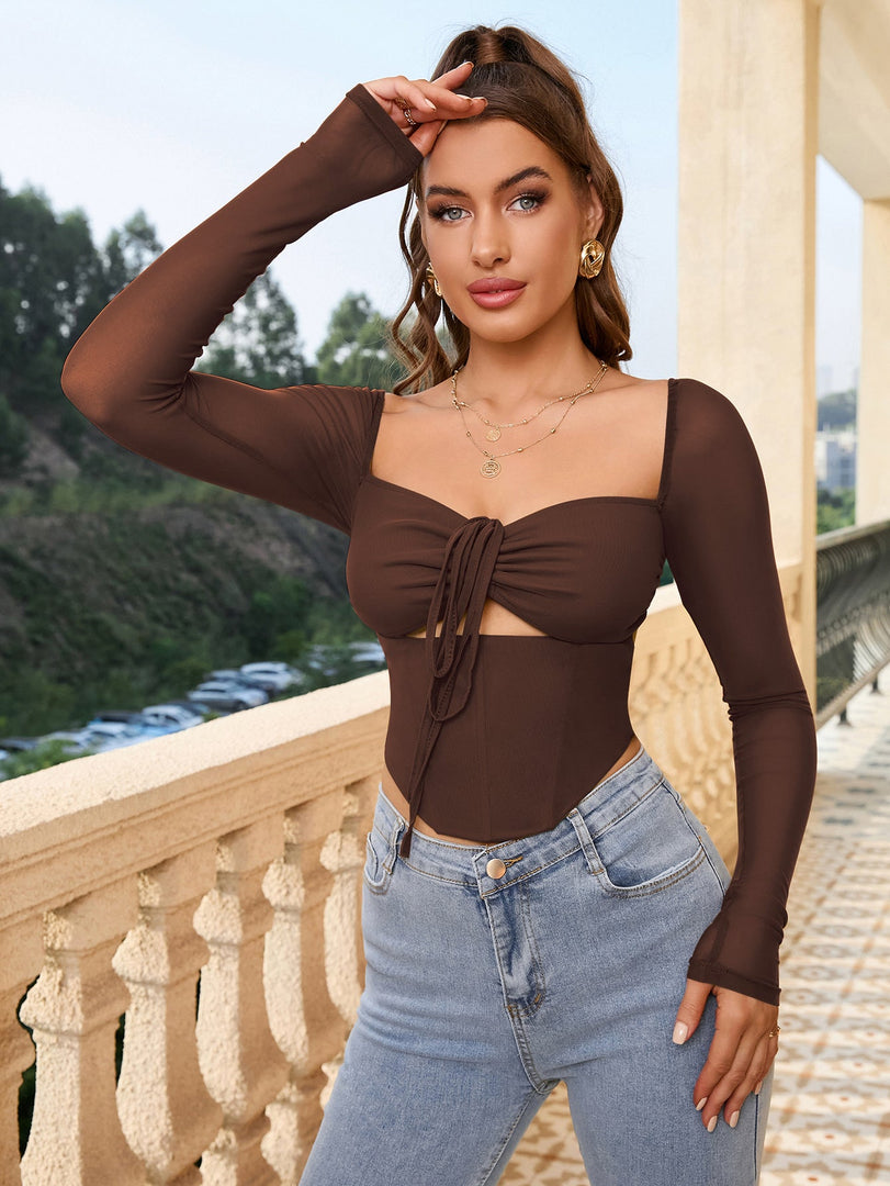 Square Neck Tie Front Cut Out Crop Top | Formal Event Top