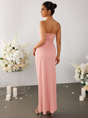 Stereo Flower Ruched Slit Hem Tube Dress | Wedding Guest Dress, Vacation Dress