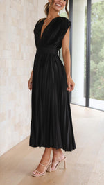 Load image into Gallery viewer, Women's Pleated Maxi Dress Deep V-Neck Sleeveless Accordion Pleat Formal Wedding Guest Style
