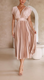 Load image into Gallery viewer, Women's Pleated Maxi Dress Deep V-Neck Sleeveless Accordion Pleat Formal Wedding Guest Style
