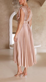 Load image into Gallery viewer, Women's Pleated Maxi Dress Deep V-Neck Sleeveless Accordion Pleat Formal Wedding Guest Style
