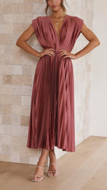 Load image into Gallery viewer, Women's Pleated Maxi Dress Deep V-Neck Sleeveless Accordion Pleat Formal Wedding Guest Style
