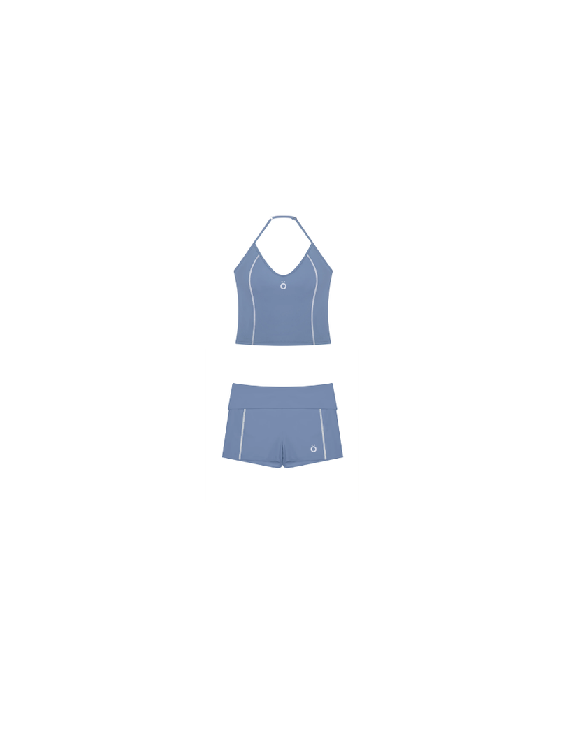 Aria + Marcella Halter Tank Top & Biker Shorts Matching Set - In Blue