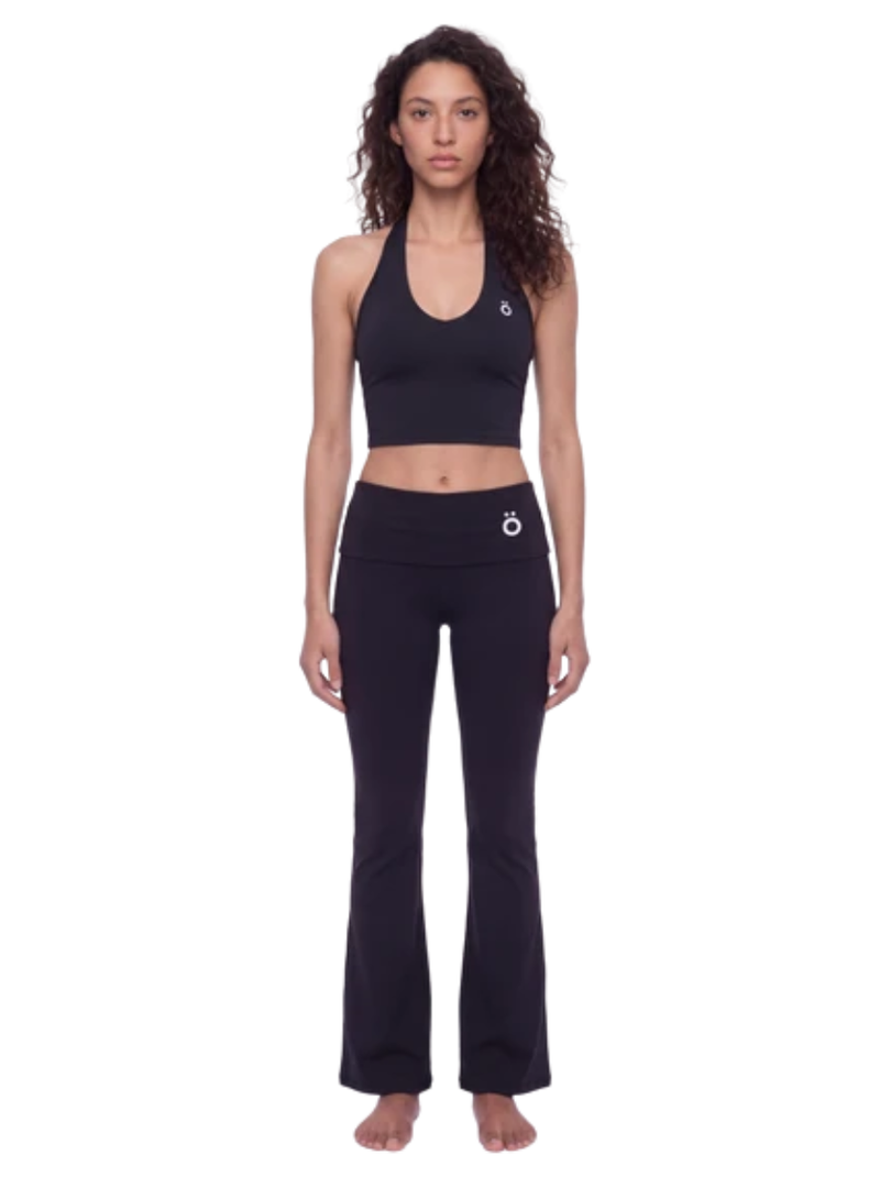 Severina & Lucilla Halter Bra and Flared Yoga Activewear Matching Set - In Black