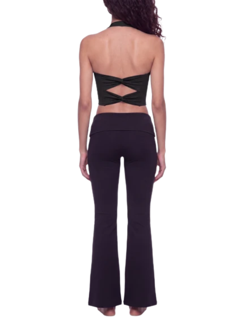 Severina & Lucilla Halter Bra and Flared Yoga Activewear Matching Set - In Black