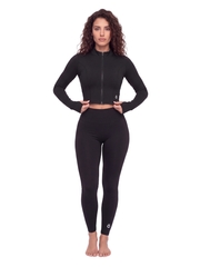 Arcadia + Honora Crop Jacket & High Waisted Leggings Matching Yoga Set. - In Black