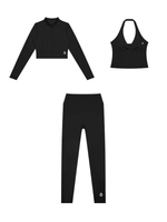 Load image into Gallery viewer, Albina + Arcadia + Honora Cropped Top and Jacket &amp; Leggings 3 Piece Yoga Matching Set - In Black
