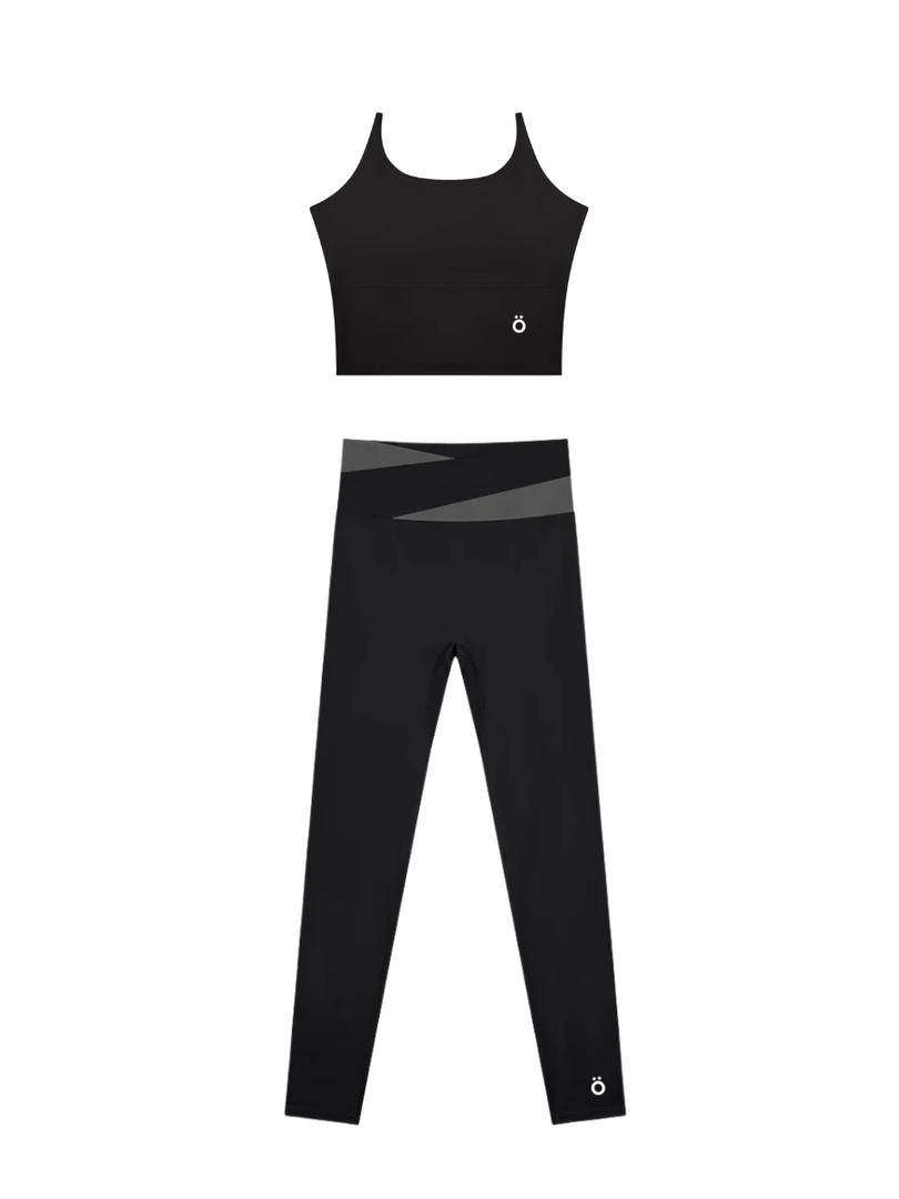 Tullia + Juno Color Block Top and Leggings Sports Matching Set - In Black