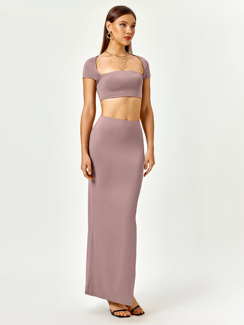 Tie Back Cut Out Crop Top&Split Thigh Bodycon Skirt | Homecoming & Cocktail Party Two-Piece Set