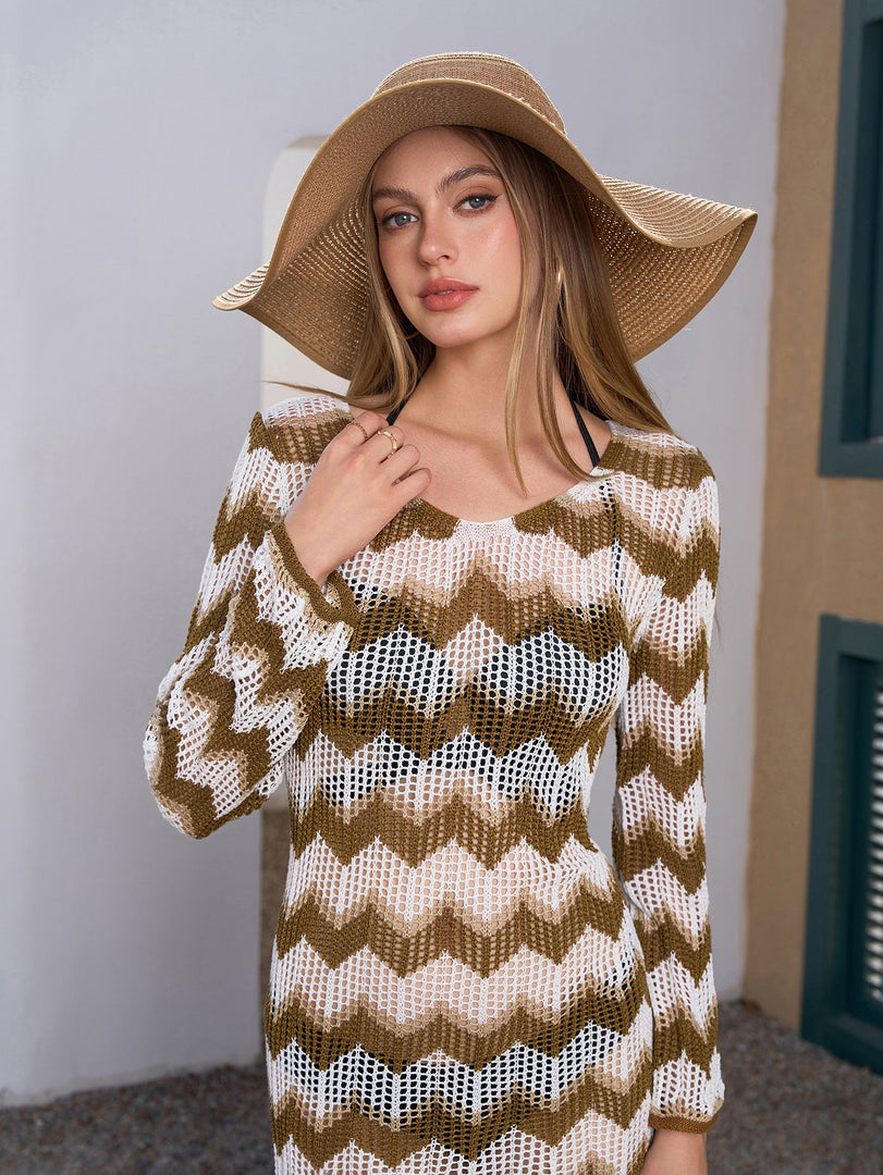 Tie Back Striped See Through Knitted Dress | Cocktail Dress
