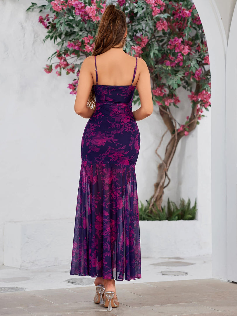 Tie Dye Ruched Bust Mesh Cami Dress | Vacation Dress, Wedding Guest Dress