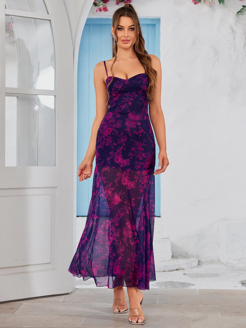Tie Dye Ruched Bust Mesh Cami Dress | Vacation Dress, Wedding Guest Dress