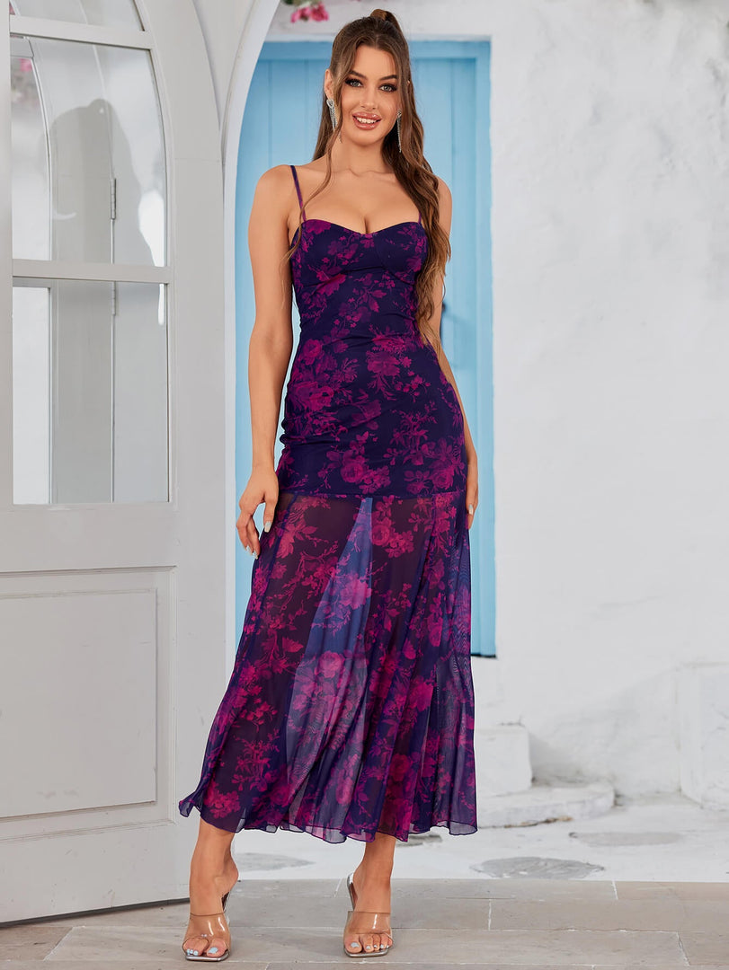 Tie Dye Ruched Bust Mesh Cami Dress | Vacation Dress, Wedding Guest Dress