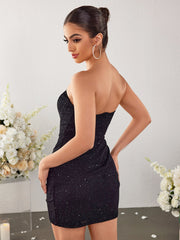 Tie Front Glitter Asymmetrical Hem Tube Dress | Prom Dress, Homecoming Dress