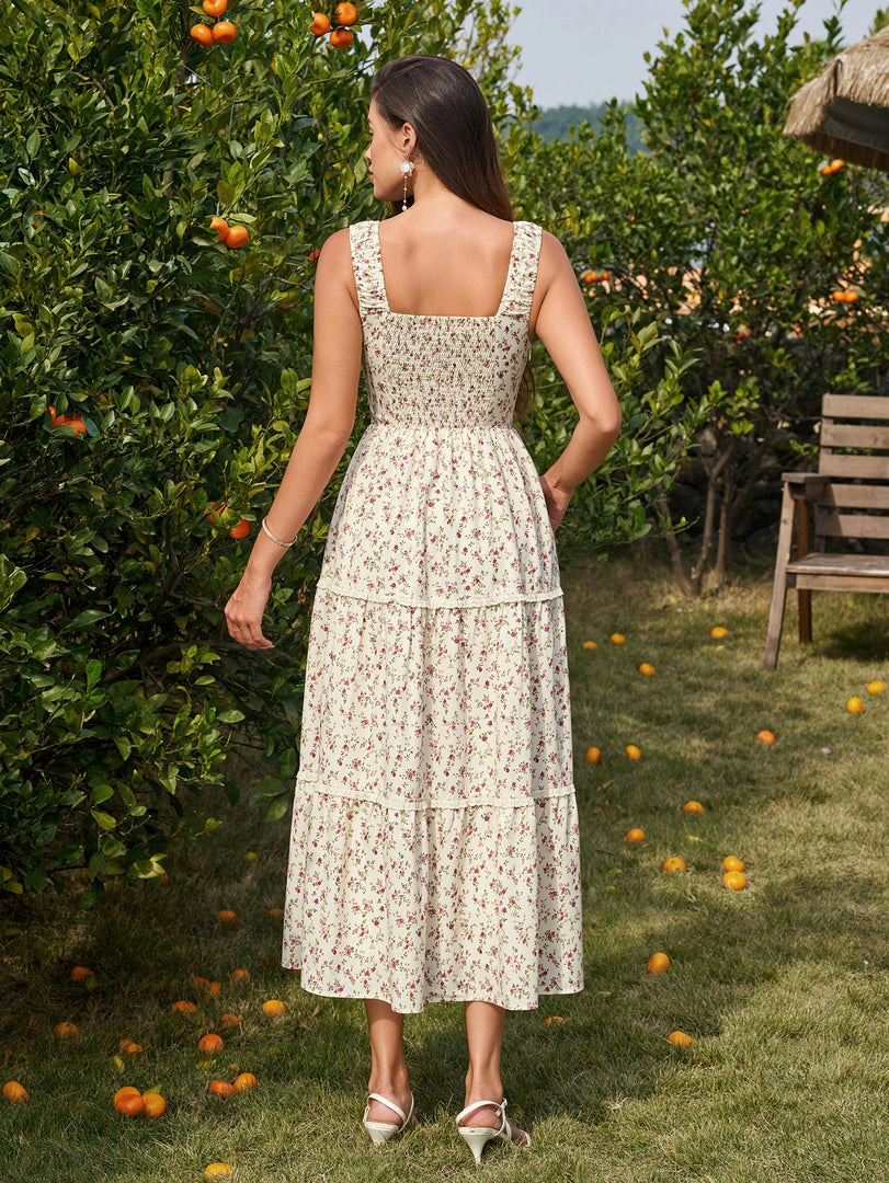 Tie Front Lace Trim Ruched Floral Print Dress | Wedding Guest Dress, Vacation Dress
