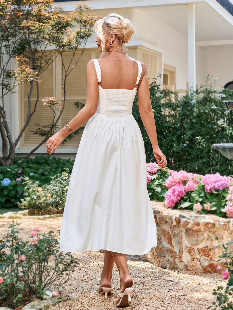 Tie Front Square Neck Shirred Ruched Sundress | Vacation Dress