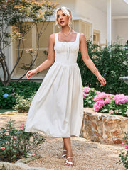 Tie Front Square Neck Shirred Ruched Sundress | Vacation Dress