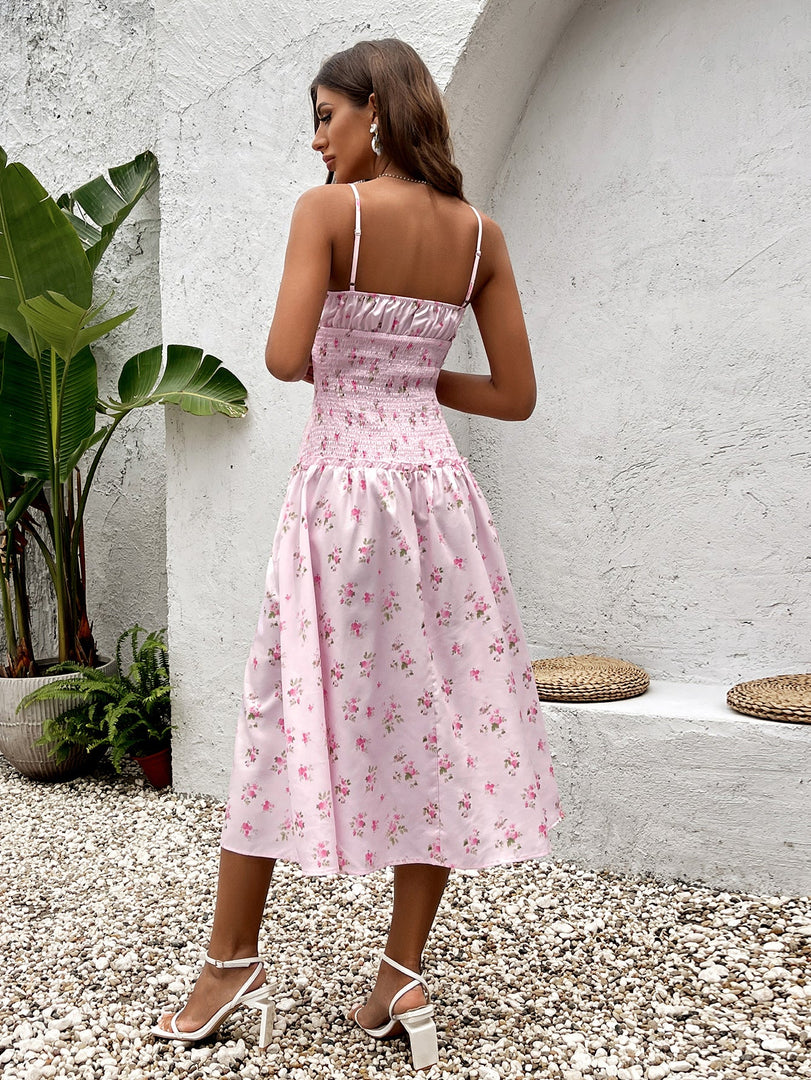 Tie Front Waist Ruched Floral Print Cami Dress | Vacation Dress, Wedding Guest Dress