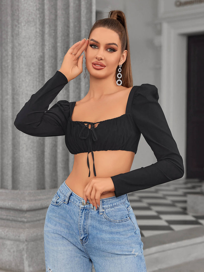 Tie Front Zipper Back Crop Top | Formal Event Top