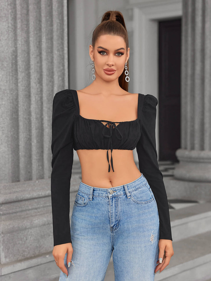 Tie Front Zipper Back Crop Top | Formal Event Top