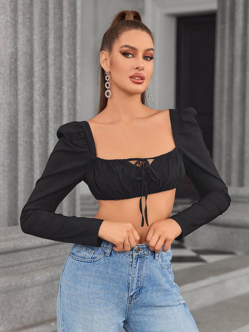 Tie Front Zipper Back Crop Top | Formal Event Top